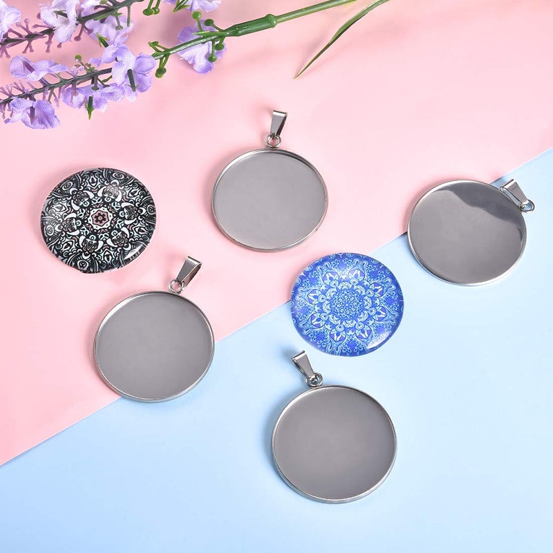 DROLE 60Pcs 25mm Stainless Steel Cabochon Tray Kit-30Pcs Bezel Pendant Blanks with Pinch Clip Clasp and 30Pcs 25mm Round Glass Cabochons for Jewelry Making DIY Crafts - Image 5